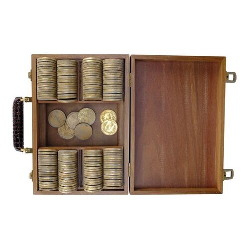 Lot # 272: JOHN WICK: CHAPTER 3-PARABELLUM (2019): Pair of High Table Currency Coins with Coin Box, Two Trays, and 77 Coin Blanks