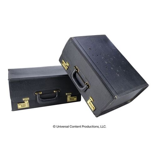 Lot # 4: The Umbrella Academy (2019-2024): Commission Time Travel Briefcase with Bullet-ridden Briefcase