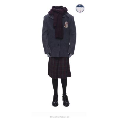 Lot # 19: The Umbrella Academy (2019-2024): Young Allison Hargreeves's (Eden Cupid) Umbrella Academy Uniform with Additional Jumper and Tattoo Sticker