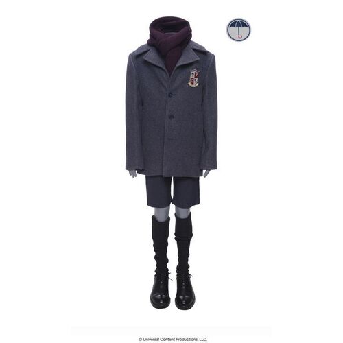 Lot # 23: The Umbrella Academy (2019-2024): Number Five's (Aidan Gallagher) Bank Press Conference Umbrella Academy Uniform with Stunt Jacket and Tattoo Sticker