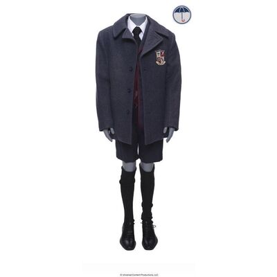 Lot # 29: The Umbrella Academy (2019-2024): Young Ben Hargreeves's (Ethan Hwang) Bank Press Conference Umbrella Academy Uniform with Tattoo Sticker
