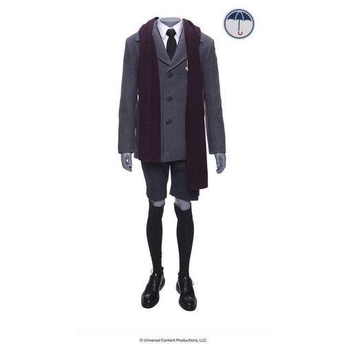 Lot # 30: The Umbrella Academy (2019-2024): Young Diego Hargreeves's (Blake Talabis) Bank Press Conference Umbrella Academy Uniform with Tattoo Sticker