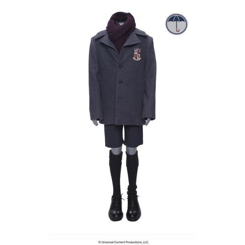 Lot # 33: The Umbrella Academy (2019-2024): Number Five's (Aidan Gallagher) Bank Press Conference Umbrella Academy Uniform with Tattoo Sticker