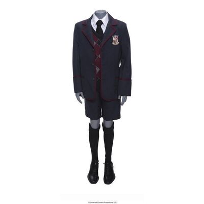 Lot # 47: The Umbrella Academy (2019-2024): Young Ben Hargreeves's (Ethan Hwang) Umbrella Academy Uniform with Tattoo Sticker