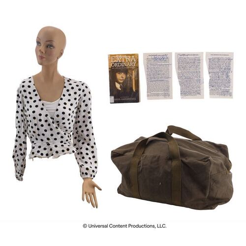Lot # 49: The Umbrella Academy (2019-2024): Number Five's (Aidan Gallagher) Dressed Dolores Mannequin with Distressed Bag