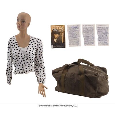 Lot # 49: The Umbrella Academy (2019-2024): Number Five's (Aidan Gallagher) Dressed Dolores Mannequin with Distressed Bag