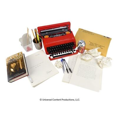 Lot # 64: The Umbrella Academy (2019-2024): Vanya Hargreeves's (Elliot Page) Typewriter with Typed Manuscript, Book, and Room Trash