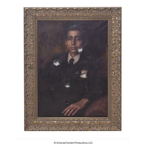 Lot # 66: The Umbrella Academy (2019-2024): Number Five's (Aidan Gallagher) Screen-Matched Bullet-Ridden Framed Portrait Print