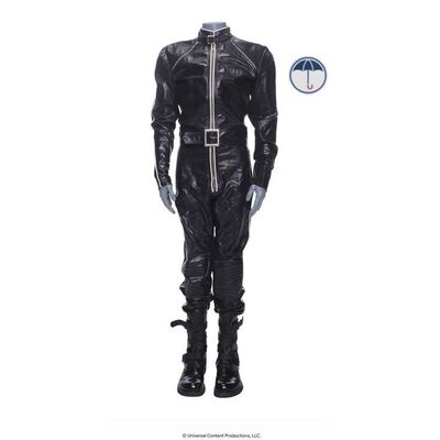 Lot # 69: The Umbrella Academy (2019-2024): Young Klaus Hargreeves's (Dante Albidone) Superhero Costume and Tattoo Sticker