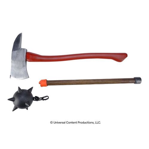 Lot # 76: The Umbrella Academy (2019-2024): Number Five's (Aidan Gallagher) Axe with Hazel's (Cameron Britton) SFX Mace