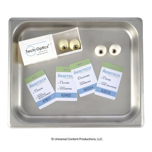 Lot # 88: The Umbrella Academy (2019-2024): Two Meritech Eyeballs, Tray, and Two Breakaway Harold Eyes with Employee ID Badges