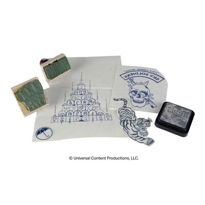 Lot # 102: The Umbrella Academy (2019-2024): Klaus Hargreeves's (Robert Sheehan) Tattoo Set with Hand Stamps