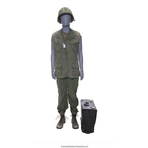 Lot # 108: The Umbrella Academy (2019-2024): Klaus Hargreeves's (Robert Sheehan) Vietnam Costume with Dog Tags and Distressed Briefcase