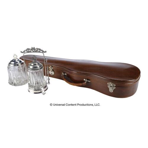 Lot # 144: The Umbrella Academy (2019-2024): Sir Reginald Hargreeves's (Colm Feore) Magic Dust Jars with Abigail's Violin Case and Wedding Ring