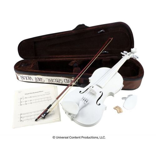 Lot # 146: The Umbrella Academy (2019-2024): Vanya Hargreeves's (Elliot Page) Light-Up White Violin with Violin Music Sheets and Case