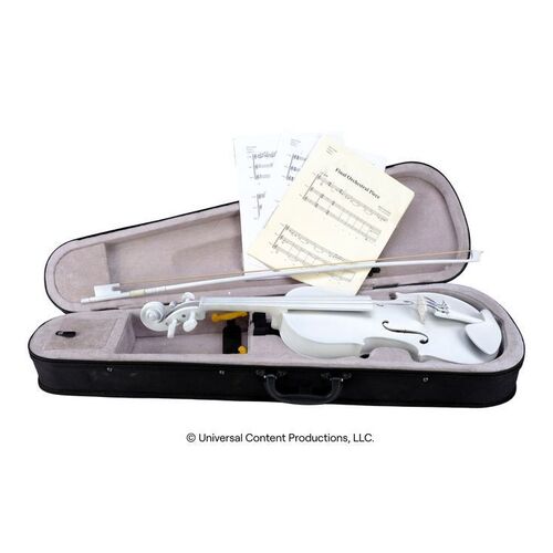 Lot # 155: The Umbrella Academy (2019-2024): Vanya Hargreeves's (Elliot Page) White Violin with Case and Final Episode Music Sheets