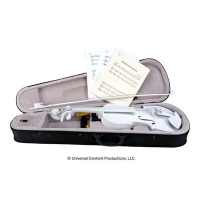 Lot # 155: The Umbrella Academy (2019-2024): Vanya Hargreeves's (Elliot Page) White Violin with Case and Final Episode Music Sheets