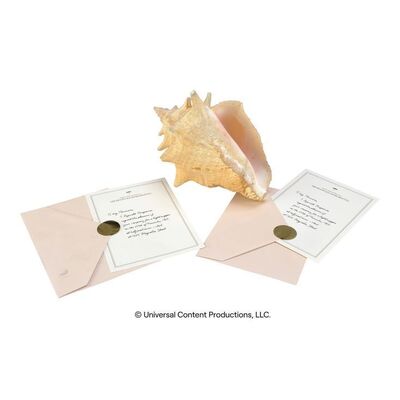 Lot # 210: The Umbrella Academy (2019-2024): Sir Reginald Hargreeves's (Colm Feore) Family Meeting Hero Conch with Pair of Invitations