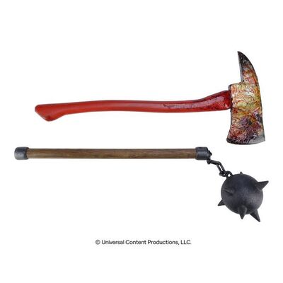 Lot # 230: The Umbrella Academy (2019-2024): Number Five's (Aidan Gallagher) Bloody Axe with Hazel's (Cameron Britton) Mace
