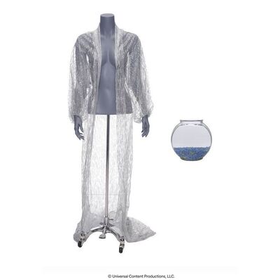 Lot # 249: The Umbrella Academy (2019-2024): The Handler's (Kate Walsh) Bejeweled Robe with AJ's Glass Half-fishbowl