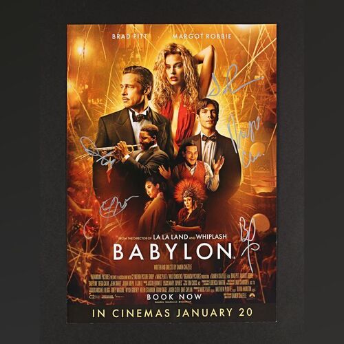 Lot #31 - BABYLON (2022) - Brad Pitt, Margot Robbie, Damien Chazelle, Li Jun Li and Jovan Adepo Autographed Mini Poster, 2022