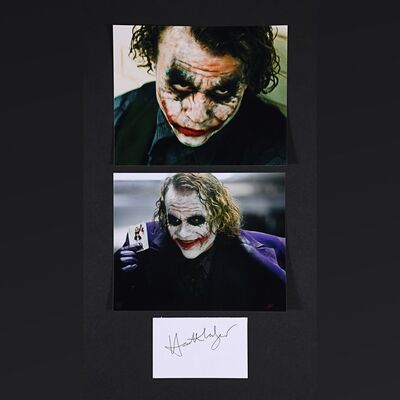 Lot #44 - THE DARK KNIGHT (2008) - Heath Ledger Autograph and Two Photos