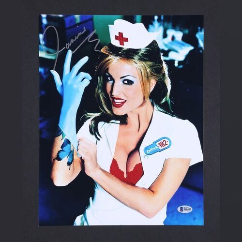 Lot #64 - BLINK-182 - Janine Lindemulder Autographed "Enema of The State" Album Cover Photos and Gloves