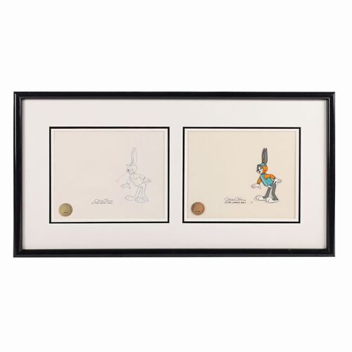 Lot #67 - BUGS BUNNY IN KING ARTHUR'S COURT (1978) - Framed Unique Limited Edition Cel and Original Pencil Drawing Display Signed by Chuck Jones, 1978 and 1993