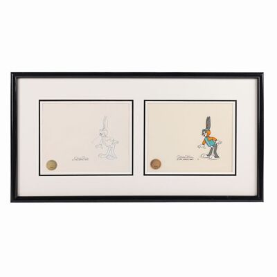 Lot #67 - BUGS BUNNY IN KING ARTHUR'S COURT (1978) - Framed Unique Limited Edition Cel and Original Pencil Drawing Display Signed by Chuck Jones, 1978 and 1993