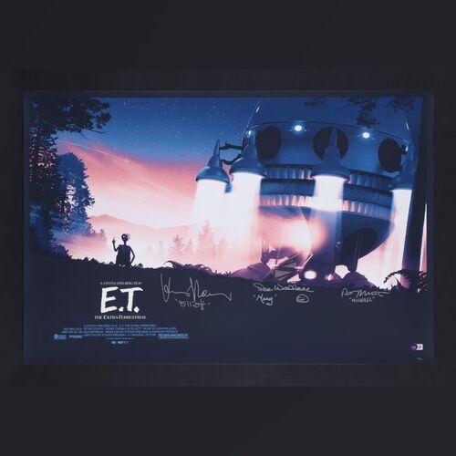 Lot #93 - E.T. THE EXTRA-TERRESTRIAL (1982) - Henry Thomas, Dee Wallace and Robert MacNaughton Autographed Limited Edition Print by Matt Ferguson, 2019
