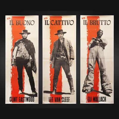 Lot #131 - THE GOOD, THE BAD AND THE UGLY (1966) - David Frangioni Collection: Complete Set of Three Rome Premiere Character Panels - Linen-Backed, 1966