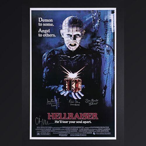 Lot #149 - HELLRAISER (1987) - Clive Barker, Doug Bradley, Nicholas Vince and Simon Bamford Autographed Poster