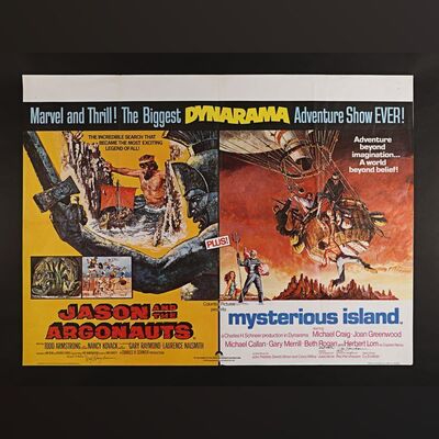 Lot #232 - JASON AND THE ARGONAUTS (1963) / MYSTERIOUS ISLAND (1961) - Ray Harryhausen Autographed Double Bill UK Quad, 1978