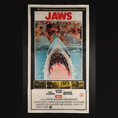 Lot #236 - JAWS (1975) - David Frangioni Collection: Indian Three-Sheet - Linen-Backed, 1975