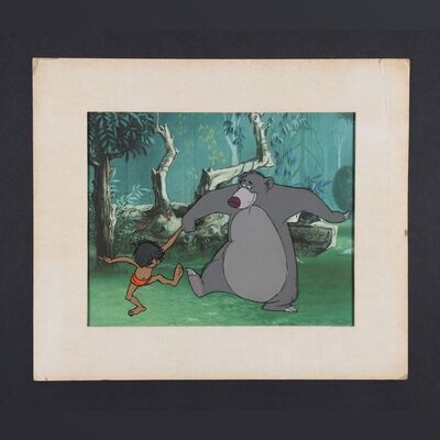 Lot #247 - THE JUNGLE BOOK (1967) - Mounted Original Mowgli and Baloo Dancing Hand-Painted Animation Cel, 1967