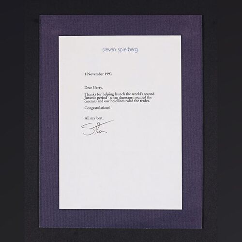 Lot #251 - JURASSIC PARK (1993) - Steven Spielberg Signed Thank You Letter, 1993