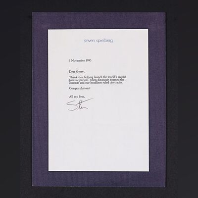 Lot #251 - JURASSIC PARK (1993) - Steven Spielberg Signed Thank You Letter, 1993