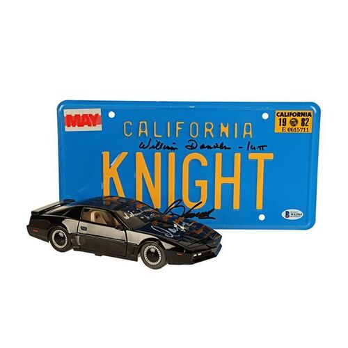 Lot #262 - KNIGHT RIDER (T.V. SERIES, 1982 - 1986) - David Hasselhoff and William Daniels Autographed Toy Car and Licence Plate