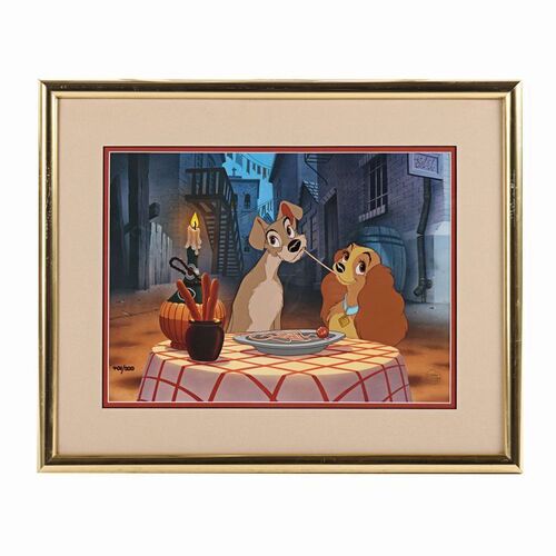 Lot #265 - LADY AND THE TRAMP (1955) - Framed Limited Edition "Bella Notte" Hand-Painted Animation Cel, 1991