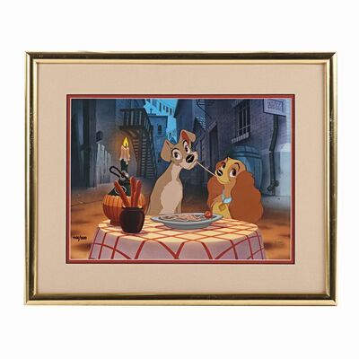 Lot #265 - LADY AND THE TRAMP (1955) - Framed Limited Edition "Bella Notte" Hand-Painted Animation Cel, 1991