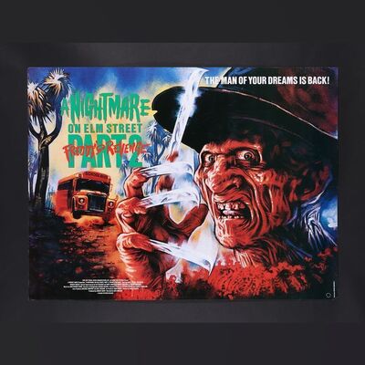 Lot #279 - A NIGHTMARE ON ELM STREET 2: FREDDY'S REVENGE (1985), A NIGHTMARE ON ELM STREET 3: DREAM WARRIORS (1987) AND HELLRAISER (1987) - Three Horror UK Quads, 1985 and 1987