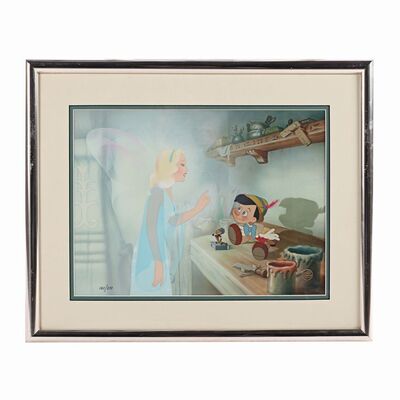 Lot #291 - PINOCCHIO (1940) - Framed Limited Edition Pinocchio and the Blue Fairy Hand-Painted Animation Cel, circa 1990s