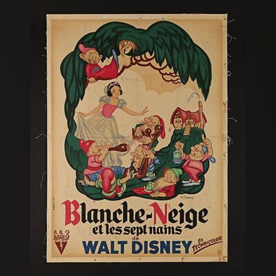 Lot #328 - SNOW WHITE AND THE SEVEN DWARFS (1937) - French 'Moyen' - Linen Backed, 1951