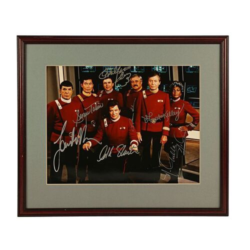 Lot #334 - STAR TREK V: THE FINAL FRONTIER (1989) - James Doohan, William Shatner, Leonard Nimoy, Nichelle Nichols, DeForest Kelley, George Takei and Walter Koenig Autographed Publicity Still, 1991