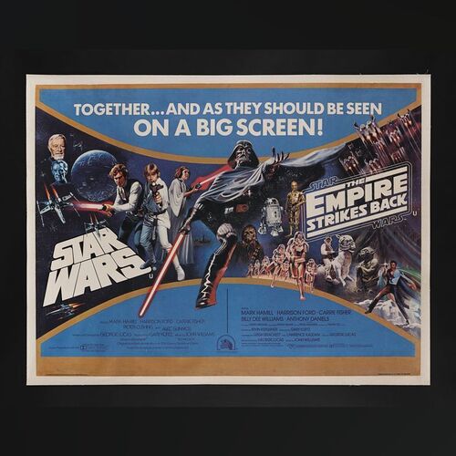Lot #344 - STAR WARS: A NEW HOPE (1977)/STAR WARS: THE EMPIRE STRIKES BACK (1980) - Double-Bill UK Quad - Linen-Backed, 1982