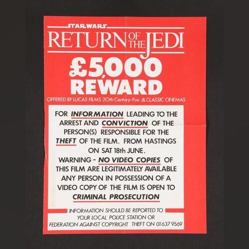 Lot #354 - STAR WARS: RETURN OF THE JEDI (1983) - David Frangioni Collection: Special'Reward' Poster, 1983