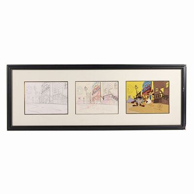 Lot #363 - TAZ-MANIA (T.V. SERIES, 1991 - 1995) - Framed Original Taz and Mr. Thickly Animation Cel and Matching Background Display, 1991