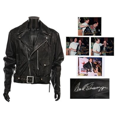 Lot #365 - TERMINATOR 2: JUDGMENT DAY (1991) - Arnold Schwarzenegger Autographed Replica Jacket and Photos