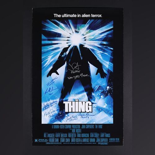 Lot #367 - THE THING (1982) - John Carpenter, Keith David, Richard Masur, David Clennon, Peter Maloney, Joel Polis and Thomas G. Waites Autographed Poster