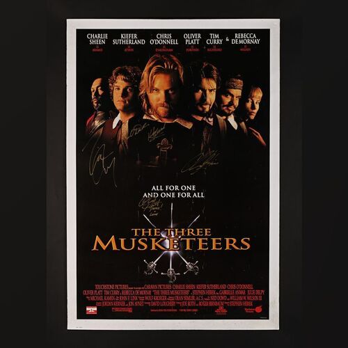 Lot #368 - THE THREE MUSKETEERS (1993) - Tim Curry, Kiefer Sutherland, Charlie Sheen, Chris O'Donnell and Oliver Platt Signed Limited Edition Reprint Poster